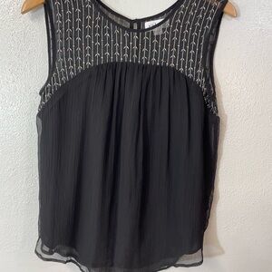 Velvet Graham Spencer Black Beaded Sheer Embroidered Tank Top Size S Chic Dressy